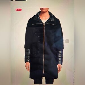 Herno Black Winter Coat: Wool Zip Up with Quilted Sleeves